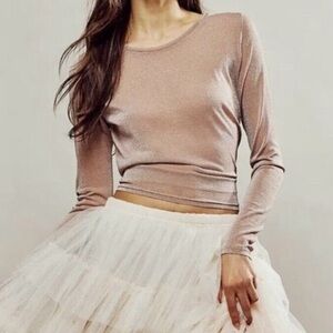 Free People Intimately Mesh So Well Layering Metalic Shimmer top beige
